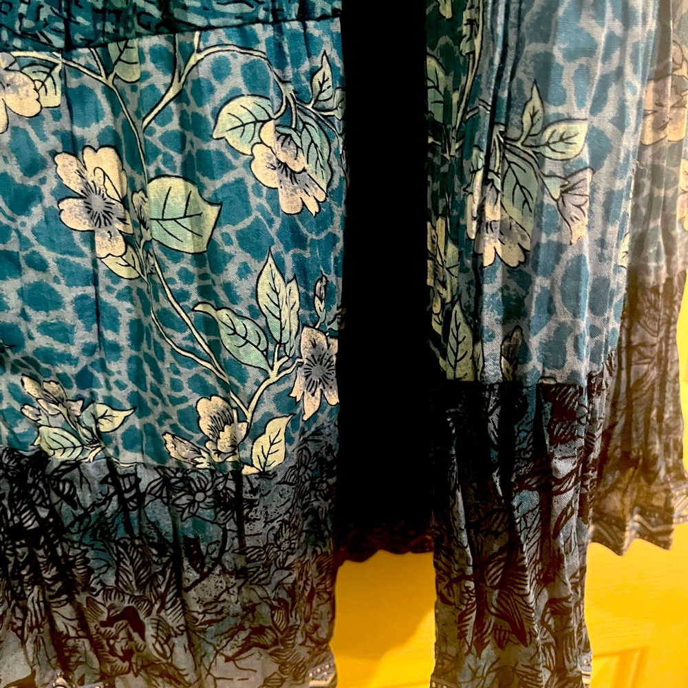 Women’s long bohemian skirt - size 12 ankle length- blue/ white / multi color